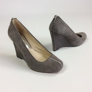 Michael Kors Leather Suede Wedge Square Toe Pumps